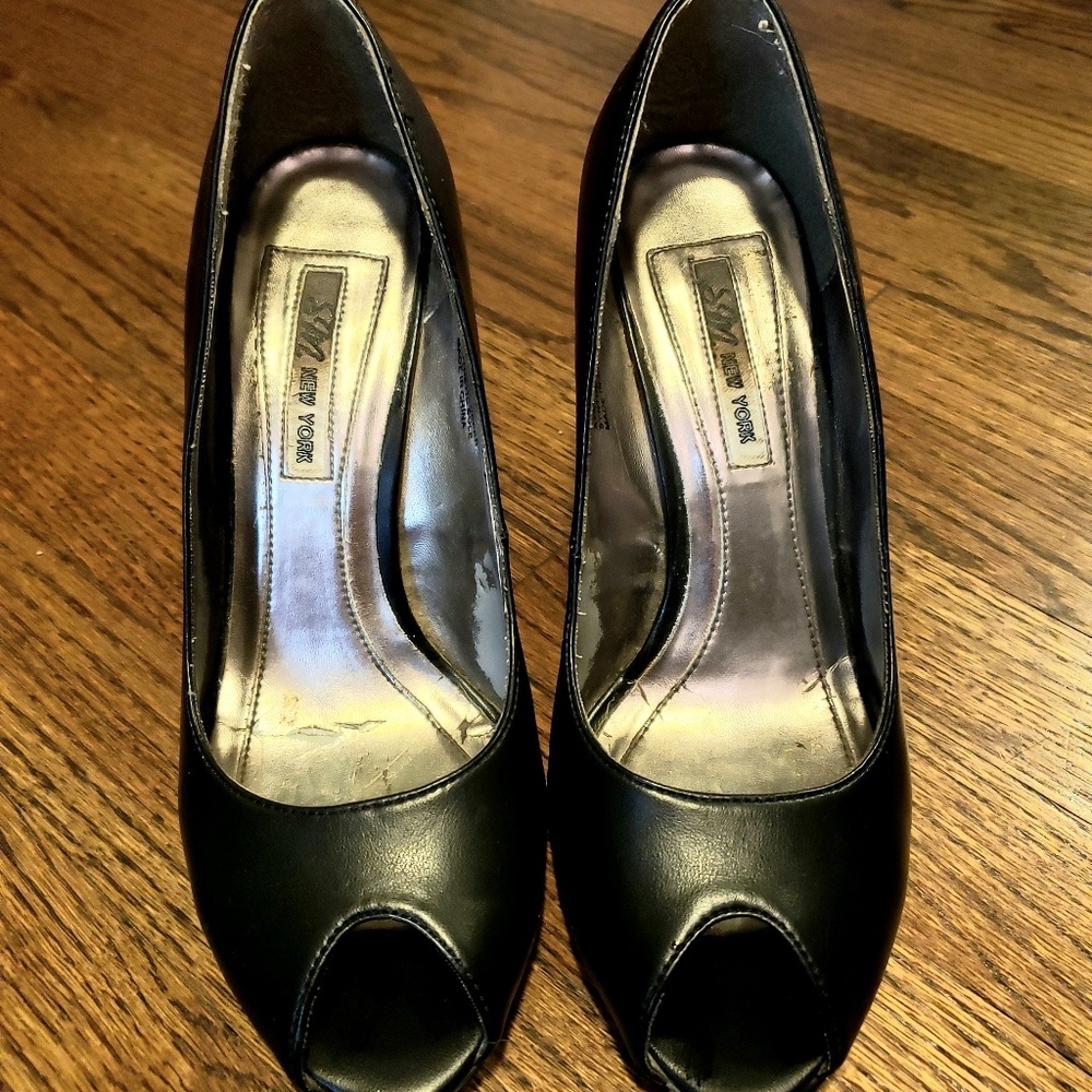 Black Peeptoe Wedges